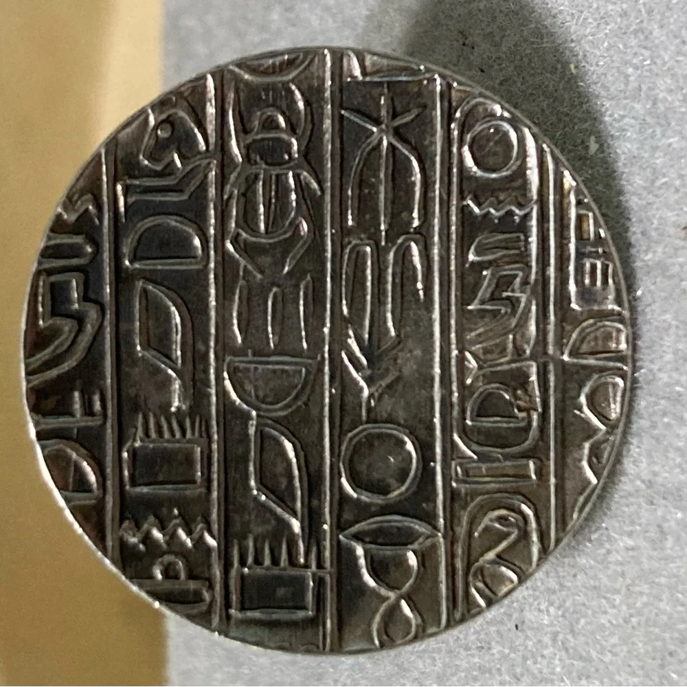 Vintage Egyptian Round Hieroglyphs Sterling cufflinks